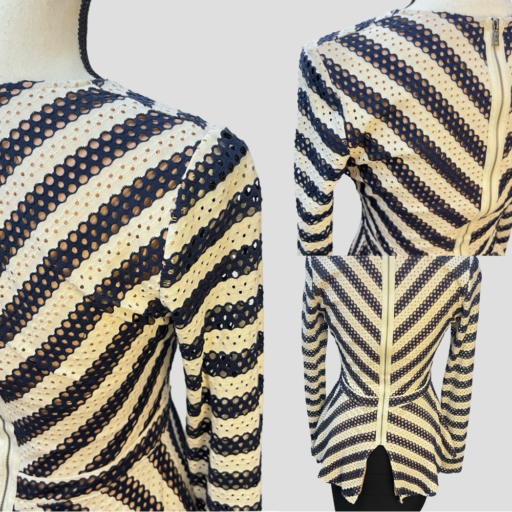 BCBMAXAZRIA Franseen Lace Stripe Peplum Top. - Picture 3 of 4